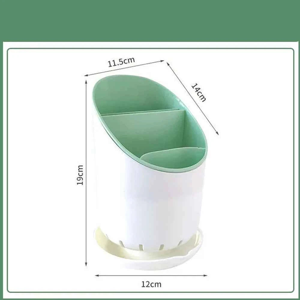 Stylish white and green cutlery holder drying rack with multiple compartments for organizing utensils
