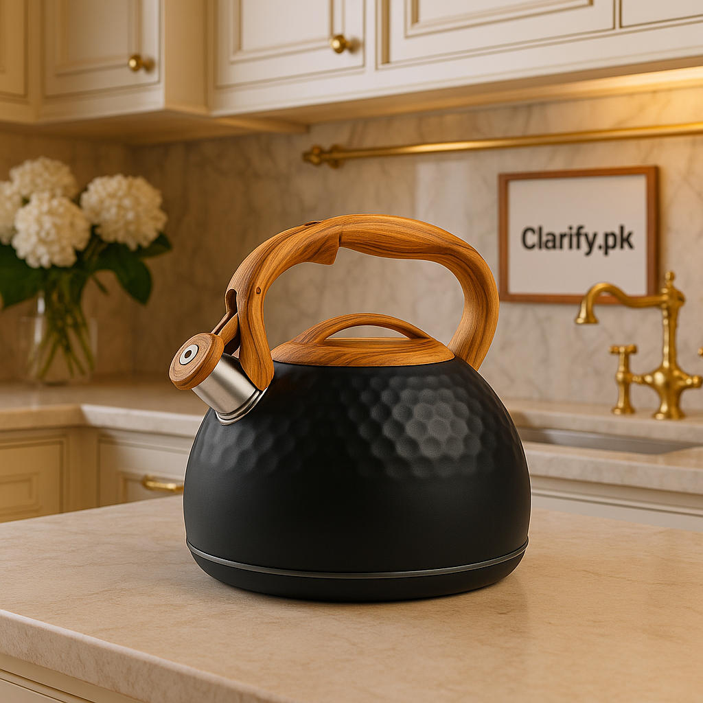 HausRoland Luxury Black Whistling Kettle – Wooden Handle