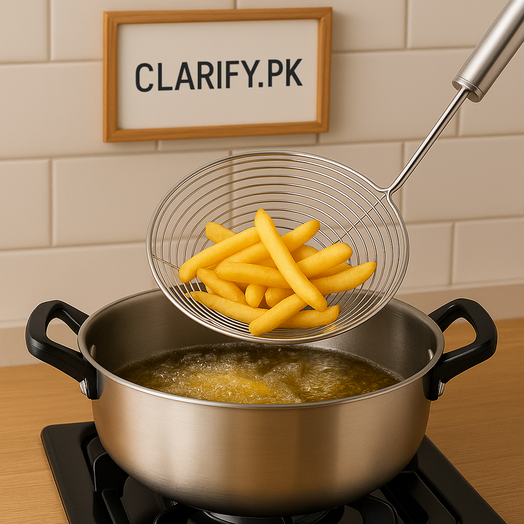 Stainless Steel Deep Fryer Colander – Oil Strainer & Kitchen Skimmer (Large)