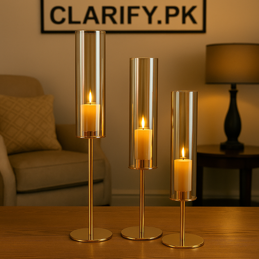 3Pcs Glass Candle Stand Set – Elegant Home Décor Collection (BIG)