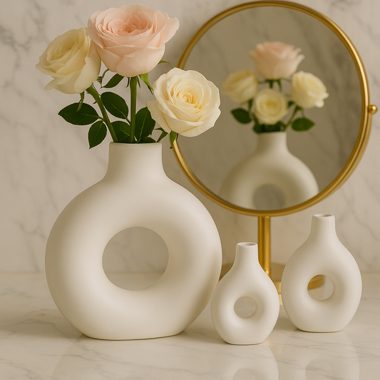 Donut Flower Vase Set – 3 Pcs Modern Hollow Vases
