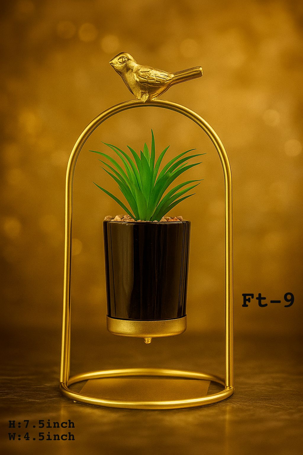 Golden Bird Metal Plant Pot - Luxury Table Decoration