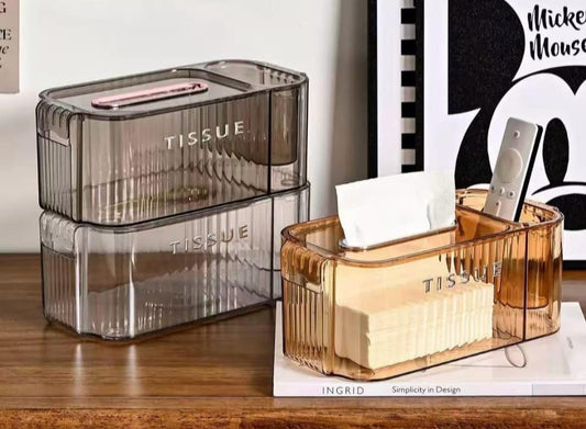 Premium Acrylic Tissue Box with Organizer – Transparent Holder