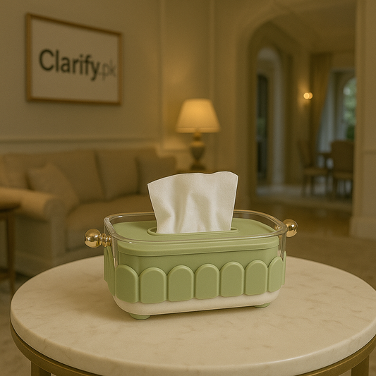 Sage Green Tissue Holder with Gold Crystal Knobs
