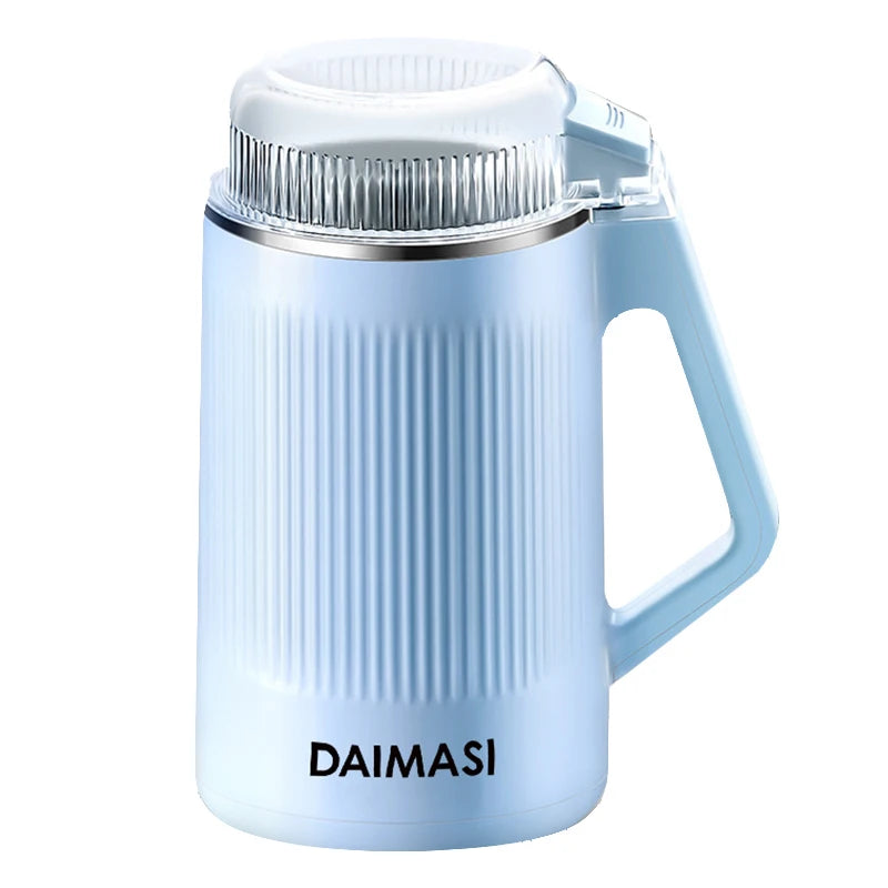 Clarify.pk electric food supplement grinder in light blue with handle and transparent lid