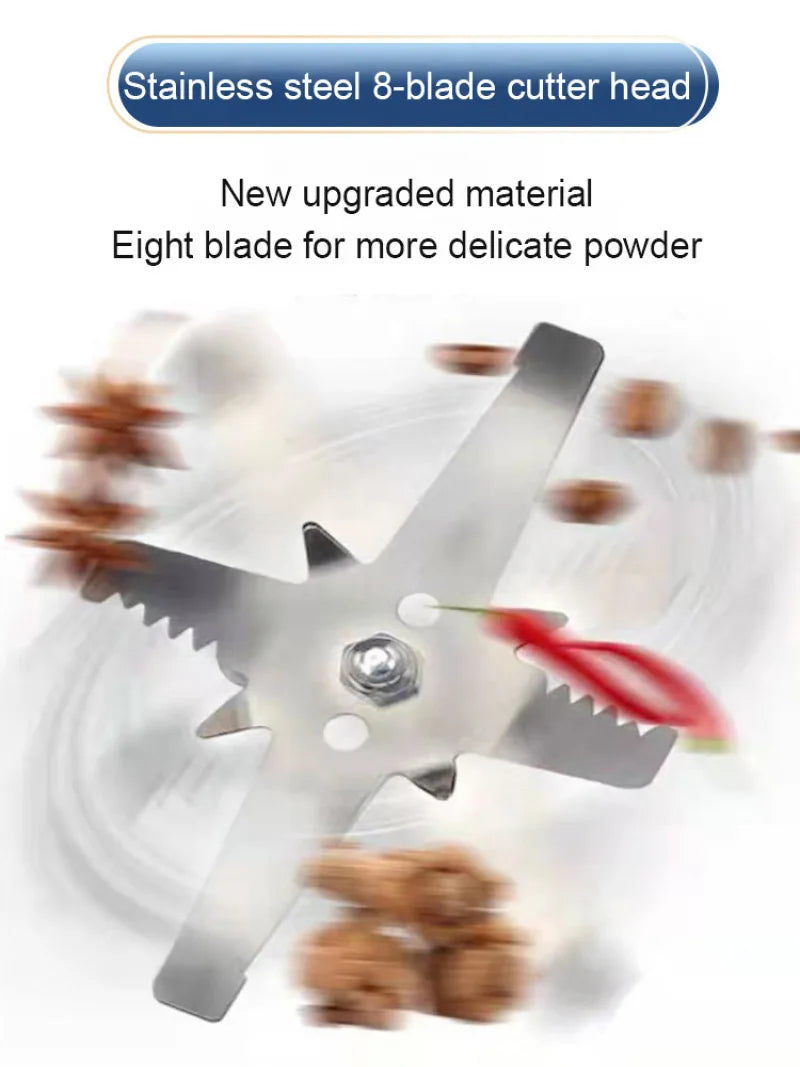 Stainless steel 8-blade cutter head for electric food supplement grinder with upgraded material