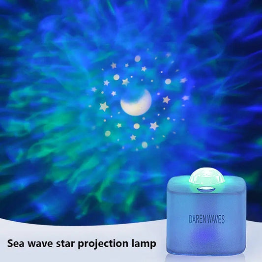 Clarify.pk ocean light projector showing blue sea wave and star projection with moon design