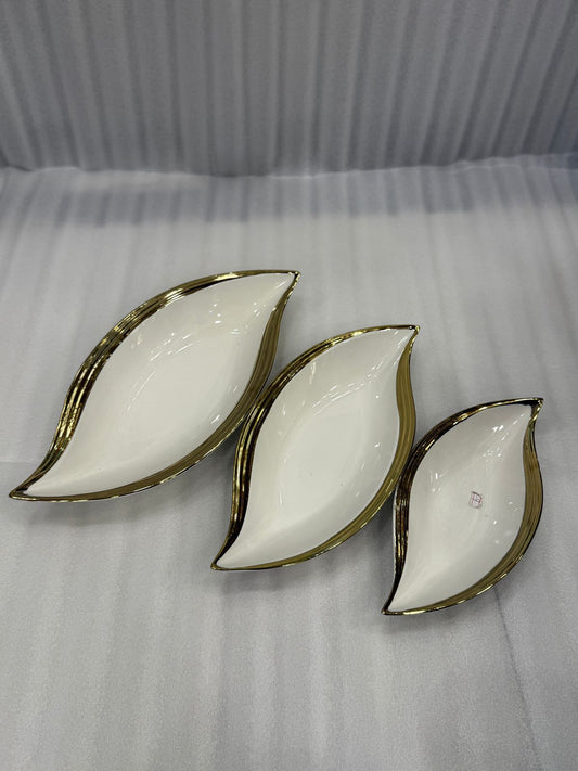 Porcelain Leaf Platters - Premium 3-Piece Serving Dish Set