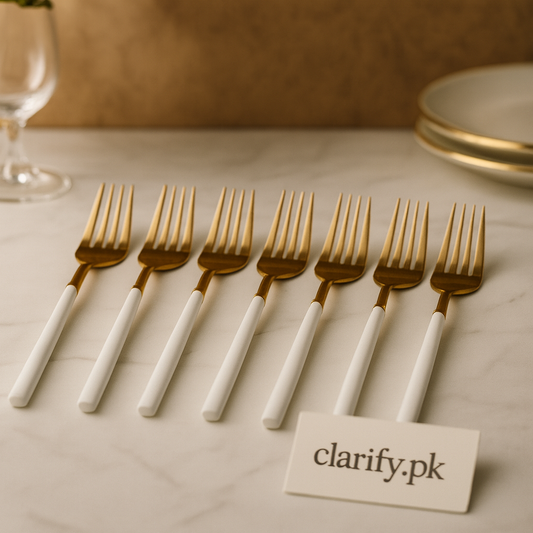 Gold & White Dinner Fork Set – 6pcs Elegant Stainless Steel Cutlery