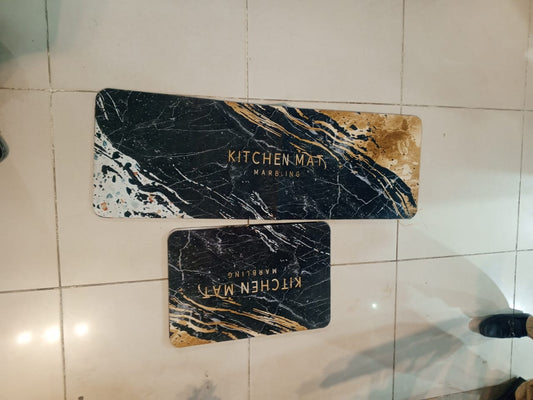 Luxury Black Marble Kitchen Mat Set – 2 Pieces Set