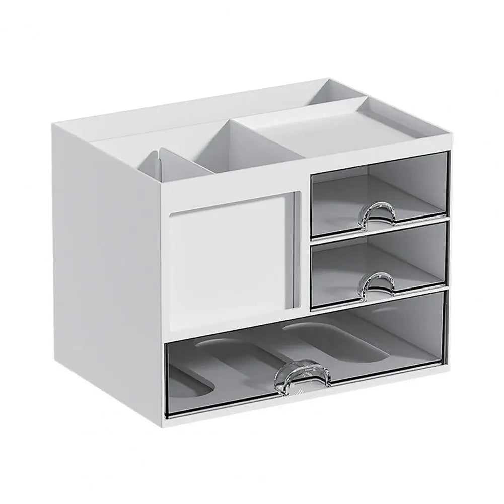 White stationery container desktop organizer with drawers and multiple compartments for office supplies