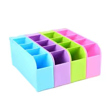 Colorful plastic desktop storage case with multiple compartments for organizing stationery