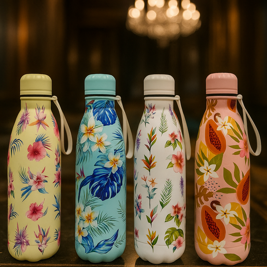 Tropical Floral Print Bottle – Stainless Steel Leakproof Flask (Random Color)