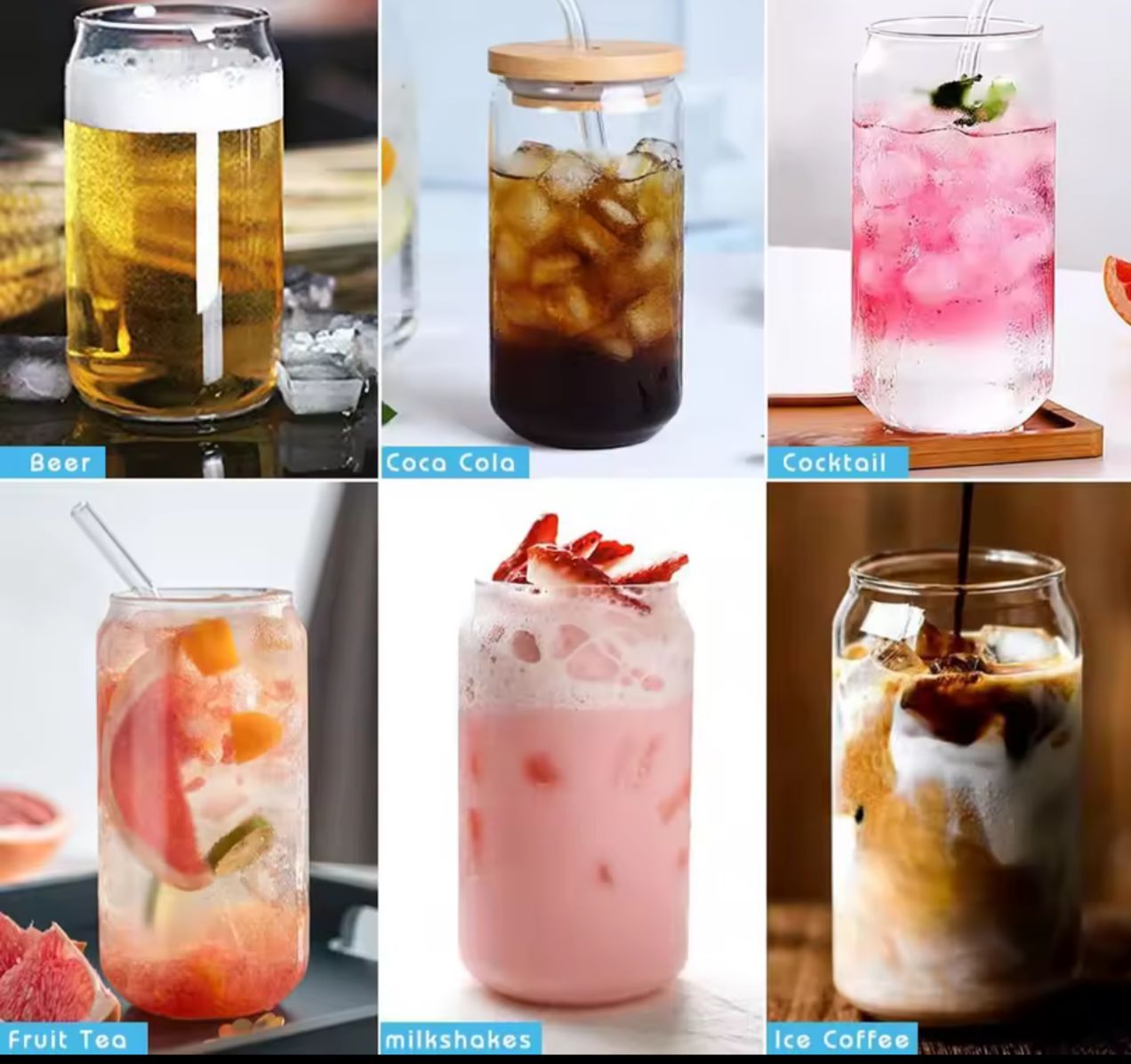Mason Jar with Wooden Lid & Straw – Round Glass Cup