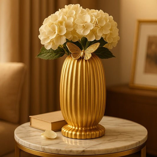 Premium Golden Decorative Vase – Butterfly Design