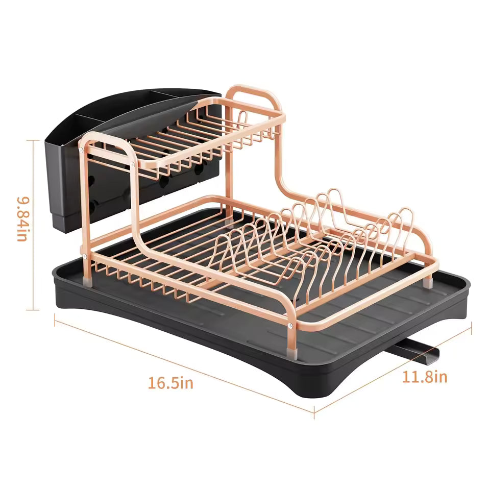 Clarify.pk dish drying rack with cutlery holder in rose gold and black with multi-tier design