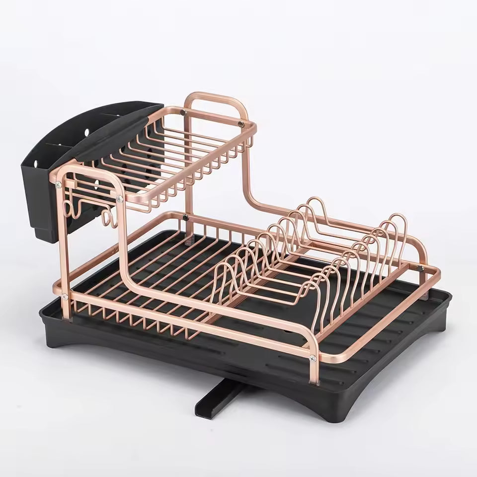 Clarify.pk dish drying rack with cutlery holder in rose gold and black with multiple compartments