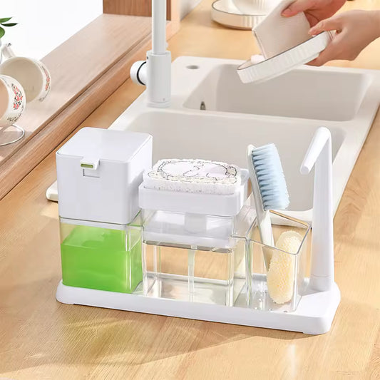 Clarify.pk dish soap dispenser caddy with compartment for sponge and brush organizer in white