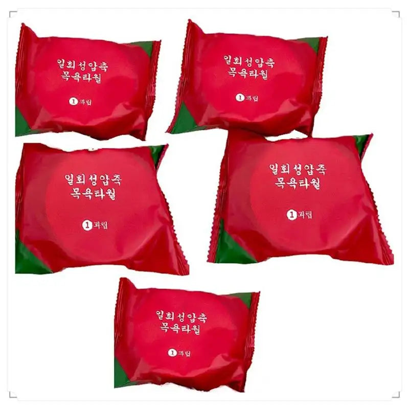 Clarify.pk disposable bath towel packaged in red sealed packets set of five