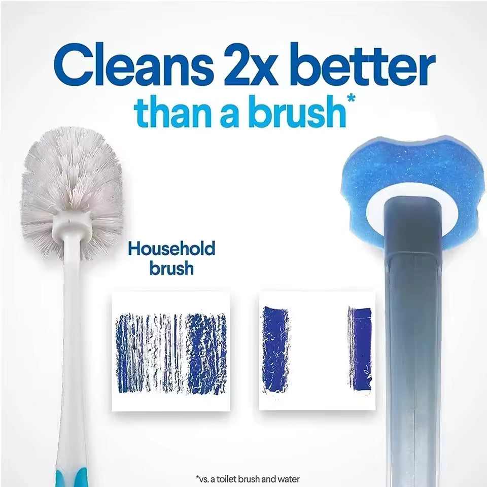 Disposable toilet cleaning brush set showing comparison with household brush cleaning performance