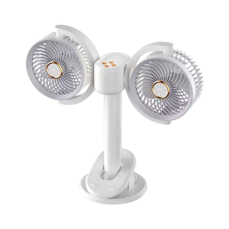 White double head recirculating fan with adjustable twin fan heads and sturdy base by Clarify.pk