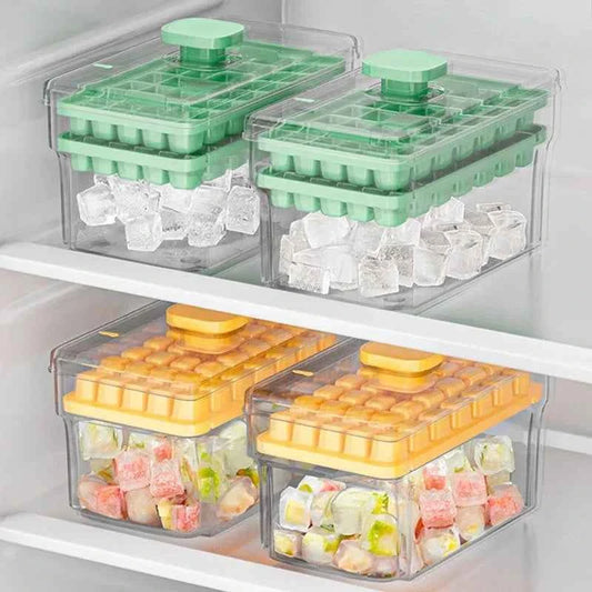 Double layer ice cube mold set with four containers for making ice cubes in the freezer
