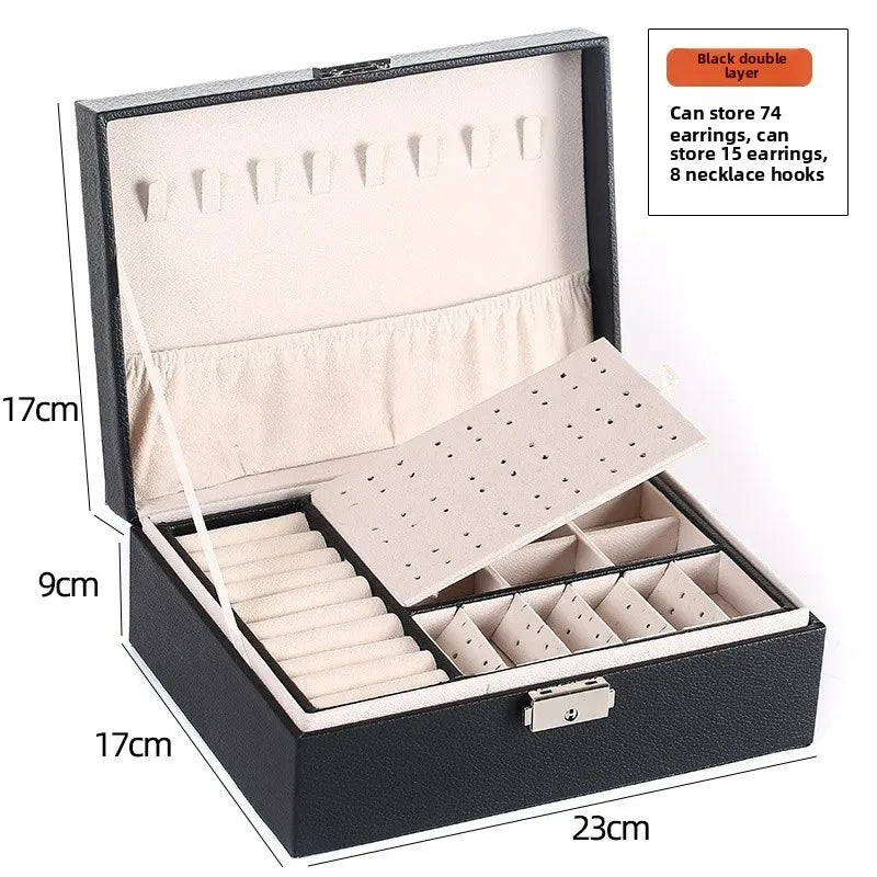 Clarify.pk black double layer jewelry organizer with compartments for earrings and necklace hooks