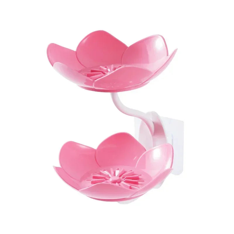 Pink double layer soap box shelf with flower-shaped trays and wall mount from Clarify.pk