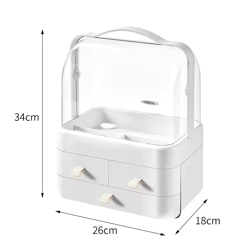 Clarify.pk double sided cosmetic storage box in white with transparent top and multiple drawers