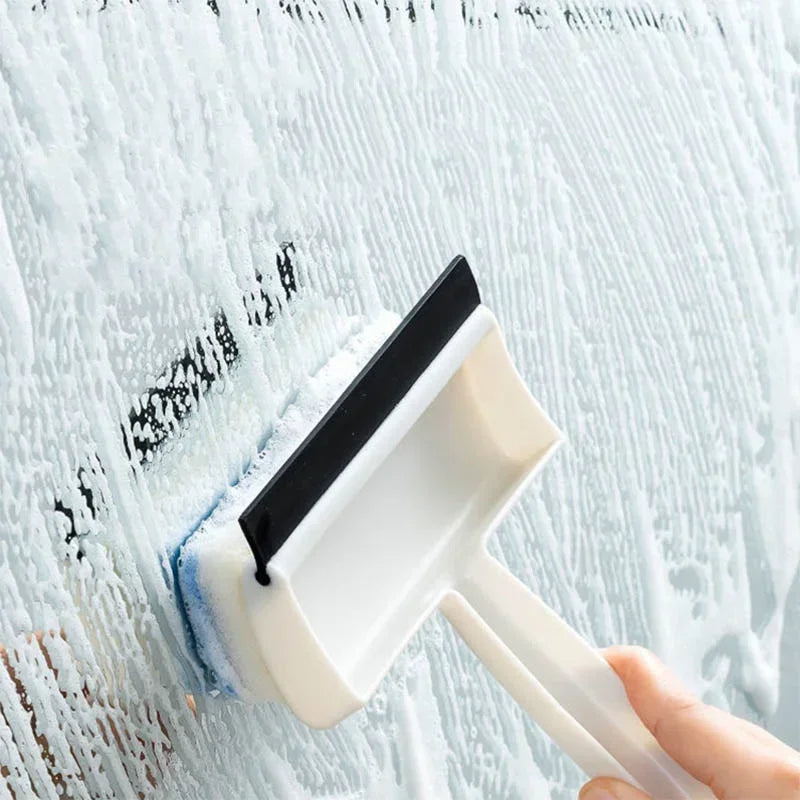 Clarify.pk double sided glass cleaning brush with white handle cleaning soapy window glass
