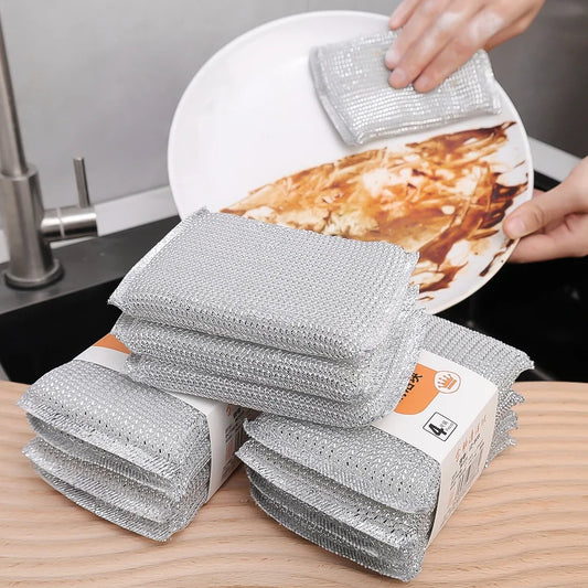 Clarify.pk double sided kitchen cleaning sponge pack of 4 in silver color for washing dirty plates and kitchen surfaces
