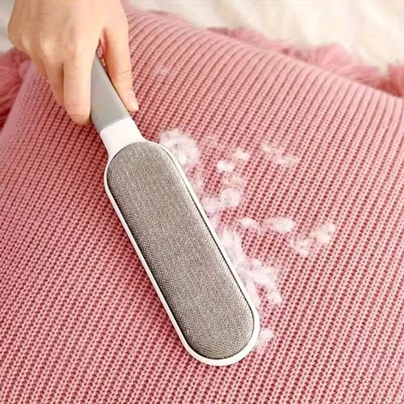 Clarify.pk double sided pet hair remover brush cleaning white pet hair from pink textured fabric