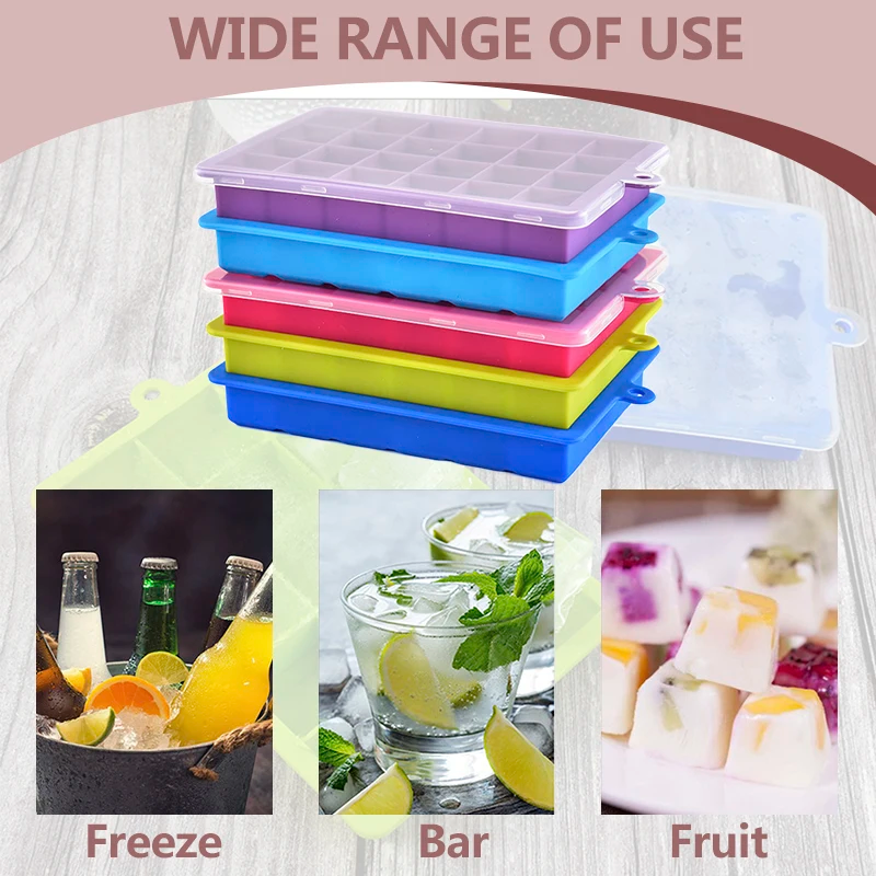 24 Grids Silicone Ice Cube Tray with Lid – Ice Mold for Drinks & Cocktails