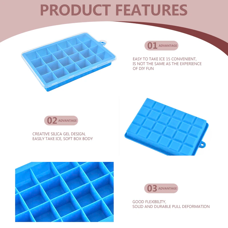 24 Grids Silicone Ice Cube Tray with Lid – Ice Mold for Drinks & Cocktails