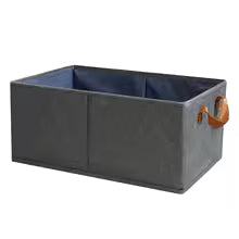 Gray fabric drawer organizer for closet with brown handles for storage and organization