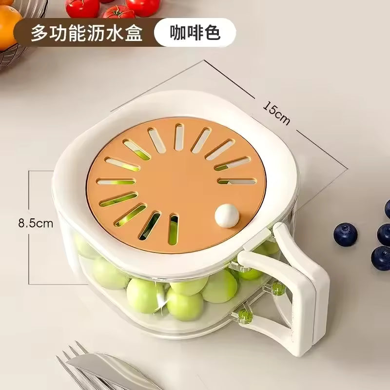 Clarify.pk dust-proof fruit drainer basket with brown lid and white handle measuring 15cm by 8.5cm
