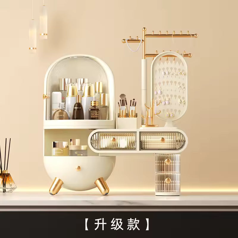 Elegant dustproof jewelry storage box with multiple compartments and gold accents for organized jewelry display