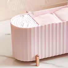 Clarify.pk pink dustproof makeup organizer box with stylish ribbed design for cosmetic storage