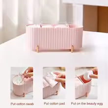 Clarify.pk dustproof makeup organizer box with compartments for cotton swabs pads and beauty products