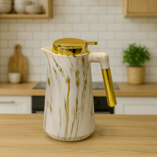 White & Gold Thermal Flask – 1L Premium Insulated Jug