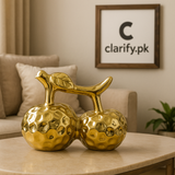 Golden Ceramic Double Apple Decoration – Luxury Home Showpiece (Medium)