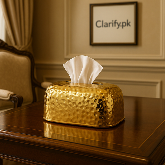 Royal Hammered Golden Tissue Holder – Elegant Living Room Accessory