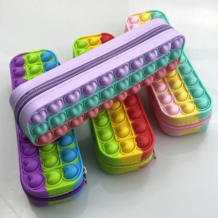 Popit Stylish Pencil Pouch – 3 Rows Trendy Multipurpose Stationery Case (Random)