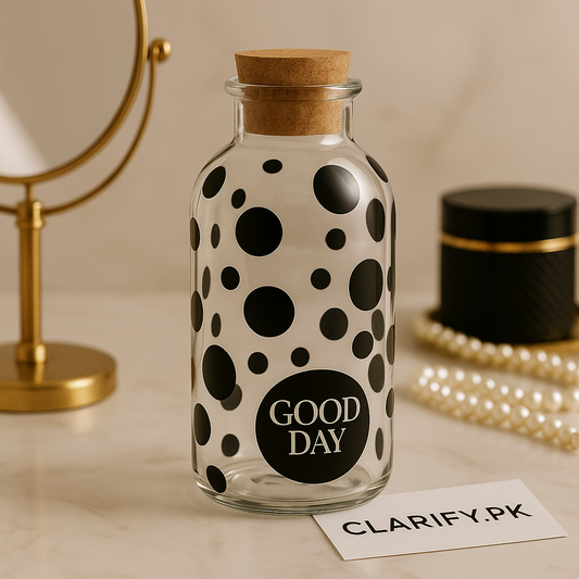 Polka Dot Glass Jar with Cork Top – Stylish Decorative Storage Bottle