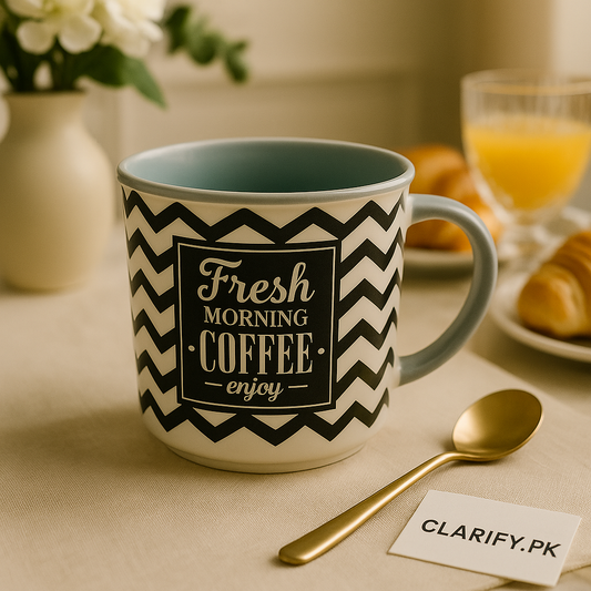 Fresh Morning Coffee Mug – Chevron Pattern Ceramic Cup