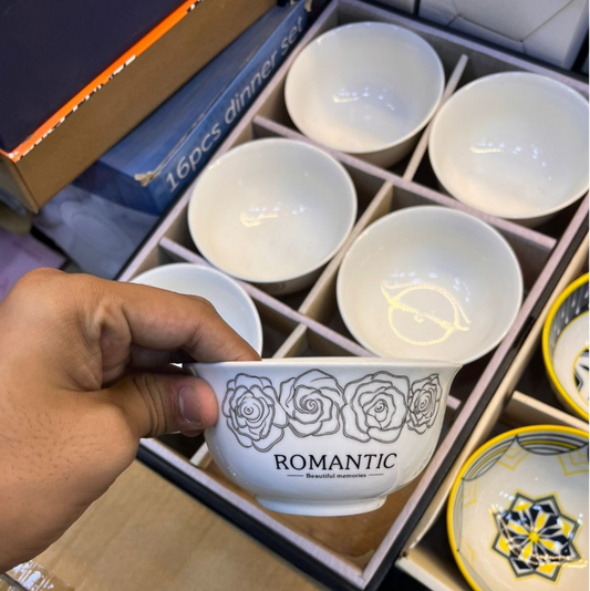 Romantic 6 Pcs Premium Ceramic Bowl Set – White Floral