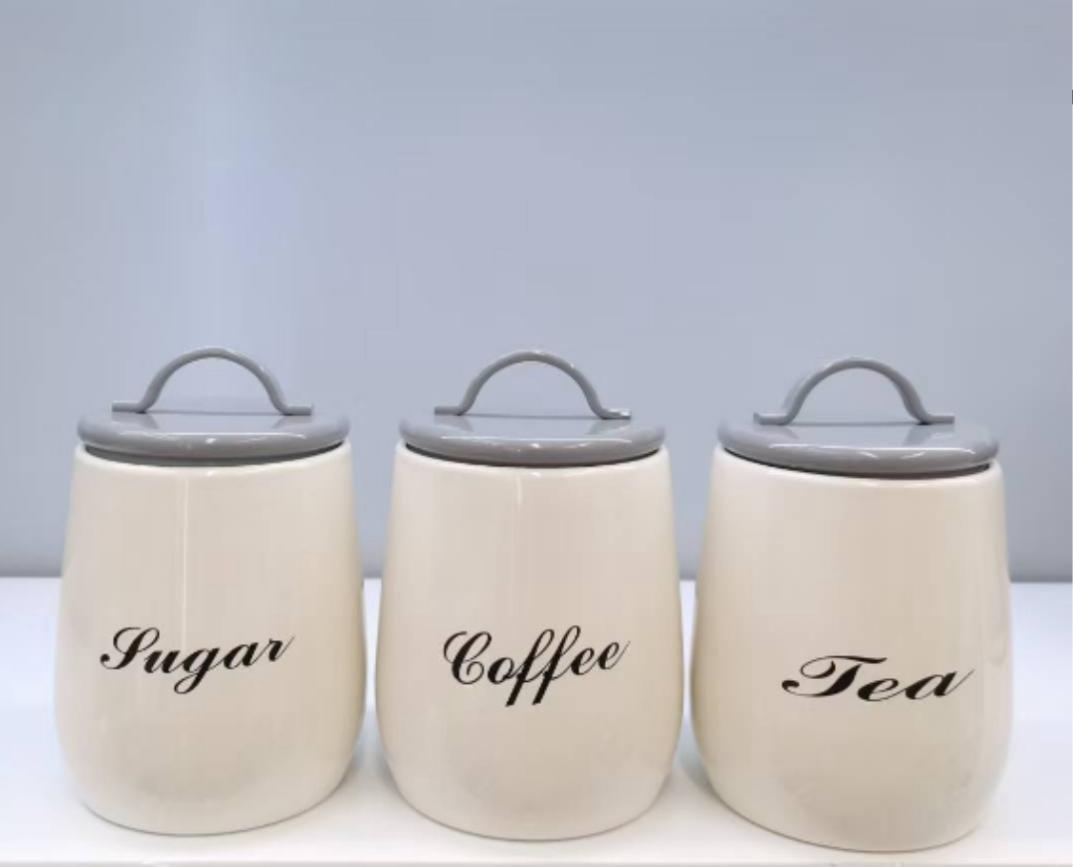 3Pcs Tea Coffee Sugar Jars – Premium Kitchen Storage Set