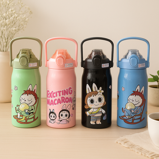 Stylish Cartoon Stainless Steel Water Bottle – Leak-Proof (Random Design)