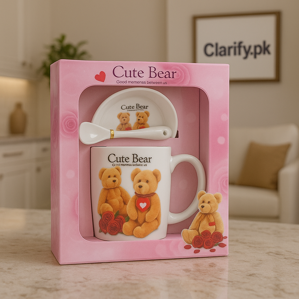 Ceramic 3-Piece Gift Set – Cup, Saucer & Spoon “Cute Bear” Edition