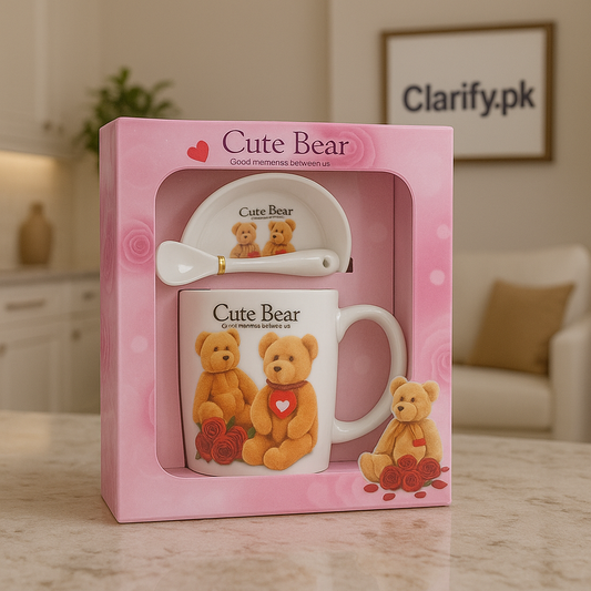 Ceramic 3-Piece Gift Set – Cup, Saucer & Spoon “Cute Bear” Edition